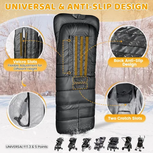 Miniatura 4 de Orzbow - Bolsa universal para cochecito con saco extra para niños pequeños, manta cálida e impermeable, funda de invierno, bolsa de banderines
