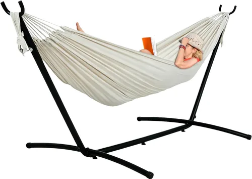 Lazy Daze Hammocks Hamaca doble con soporte de acero de 9 pies que ahorra espacio, incluye funda de transporte portátil, capacidad de 450 libras