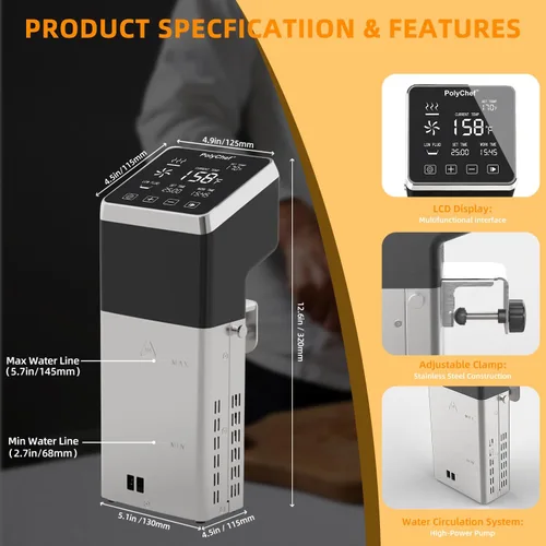 Miniatura 2 de Cocina Sous Vide de 1400 W, circuladores de inmersión de precisión con pantalla táctil grande, temporizador de temperatura precisa, cocina