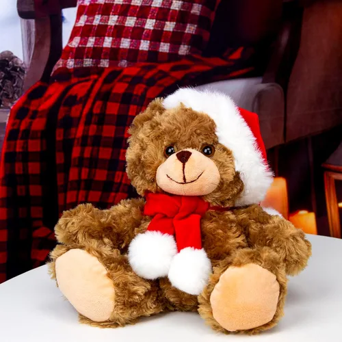 Miniatura 4 de Plushland Adorable oso de peluche de Papá Noel suave y peludo, juguetes navideños de animales de peluche, accesorios de Navidad, un regalo perfecto