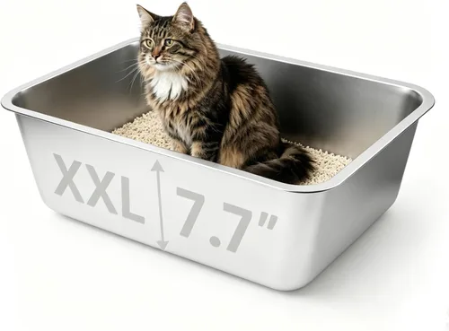 Miniatura 9 de Pequeña caja de arena de acero inoxidable para gatitos, 15.5 x 11.6 x 4 pulgadas, caja de arena de metal para gatitos, a prueba de óxido