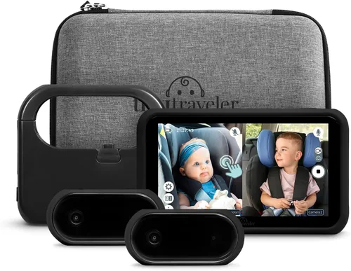 Tiny Traveler Cámara de coche de bebé para 2 niños, monitor de coche de bebé con pantalla táctil con banco de energía, cámara de bebé sin WiFi para