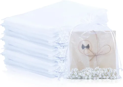 Miniatura 11 de Mstar Pack 100 bolsas de organza, organza transparente gris, recuerdo de boda con cordón, bolsa de regalo de joyería para fiestas, joyas, jabones