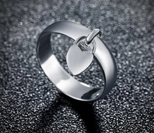 Miniatura 2 de Awmnjtmgpw - Anillo clásico de plata de ley 925 con forma de corazón para colgar en forma de corazón para mujer anillo de moda general tamaño 6-10
