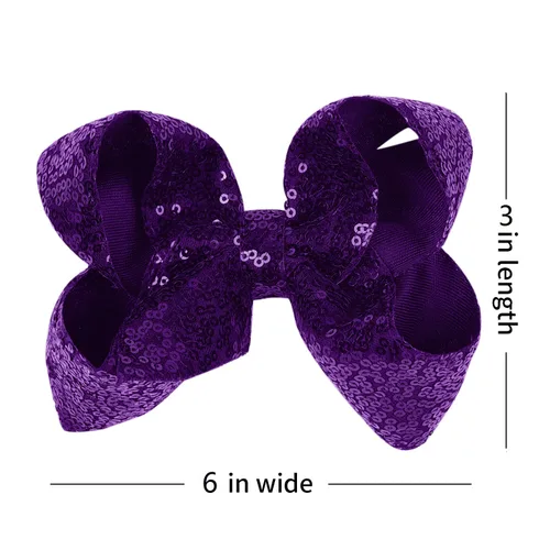Miniatura 2 de Lazos para el cabello de lentejuelas con purpurina de 6 pulgadas de color morado oscuro para niñas, niños y adolescentes (2 unidades)