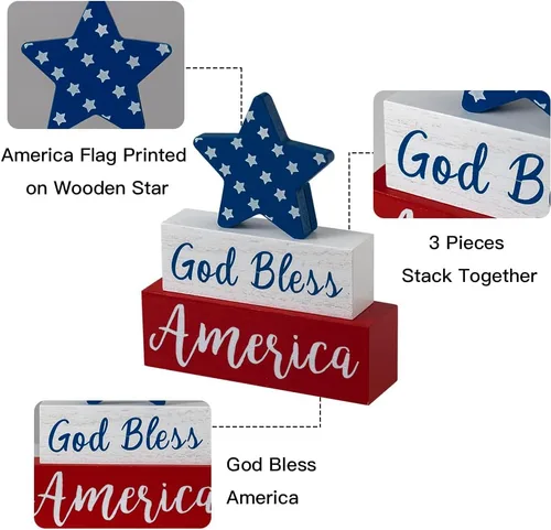 Miniatura 4 de MEETYAMOR Decoraciones del 4 de julio, Día de los Caídos de Dios bendiga América con estrella, decoración patriótica del Día de la Independencia