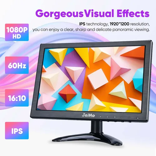 Miniatura 2 de JaiHo Monitor IPS pequeño de 10.1 pulgadas, pantalla portátil Full HD de 1920 x 1200 con espejo abatible, pantalla de seguridad de alto brillo