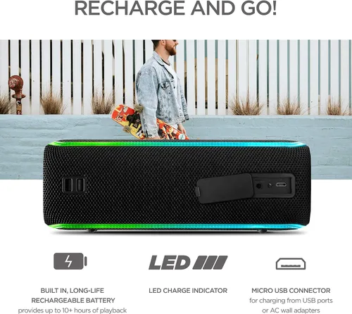 Miniatura 6 de ION Audio Slam Jam-IPX7 - Altavoz Bluetooth impermeable con micrófono, batería recargable, 15 sonidos de batería, entrada auxiliar y puerto de carga