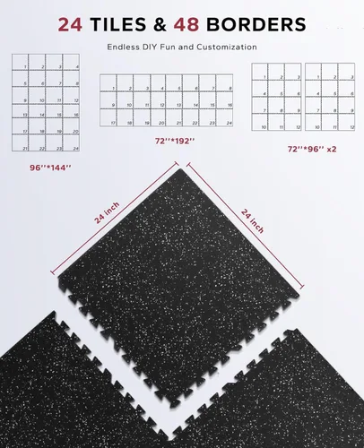 Miniatura 2 de HAPBEAR 0.56'' Thick 12 Pcs 48 Sq Ft Exercise Equipment Mats - High-Density Rubber Top EVA Foam Interlocking Mats, 24x24in Tiles, Heavy-Duty 24