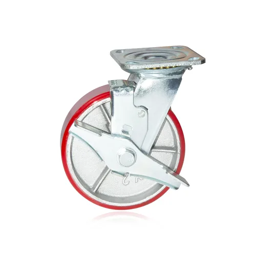 Miniatura 2 de Nisorpa Juego de 4 ruedas giratorias de acero de 6 pulgadas, ruedas giratorias de poliuretano rojo con cerradura para remolque industrial, muebles