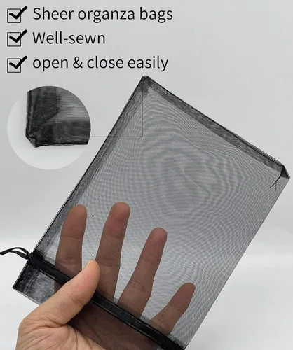 Miniatura 3 de Jexila 50 bolsas de regalo de organza negra transparente de 8 x 12 pulgadas, bolsas de malla grandes con cordón para joyería para bodas, fiestas