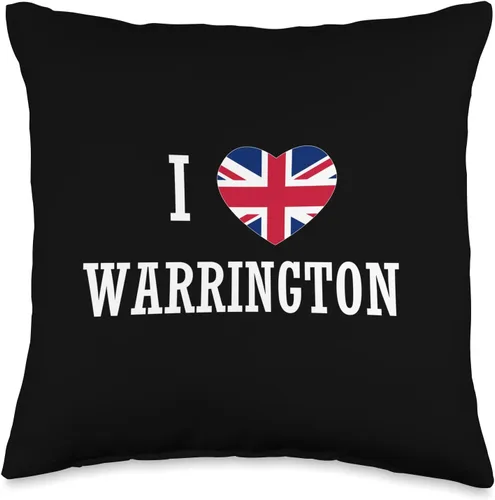 English Towns Cities Counties Home Town Nostalgia I Love Warrington England Union Jack Flag Heart - Almohada inglesa, 16 x 16 pulgadas, multicolor