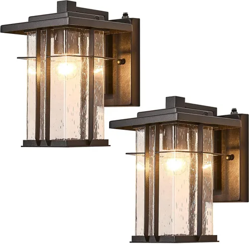 Paquete de 2 lámparas de pared para exteriores del anochecer al amanecer, lámpara de pared exterior de bronce aceitado, montaje en pared, luz de