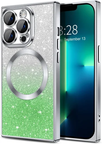 Miniatura 65 de Hython Funda para iPhone 13 Pro transparente con purpurina magnética [compatible con MagSafe] Protector completo de lente de cámara delgado