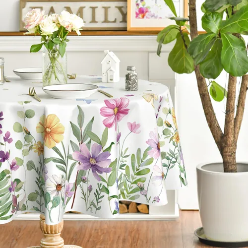 Miniatura 8 de Horaldaily Mantel de primavera de 52 x 70 pulgadas, diseño de flores silvestres y mariposas florales, lavable, para decoración de fiestas, picnic