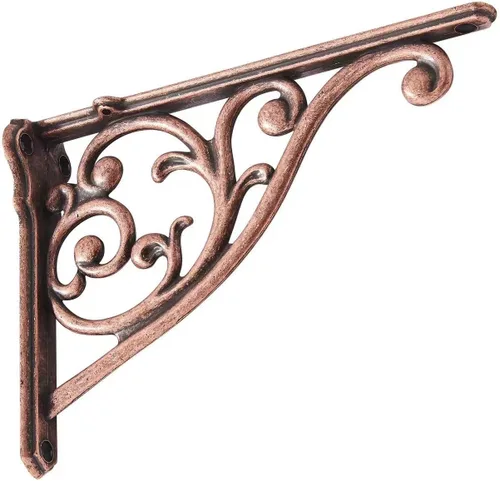 Miniatura 15 de Soportes de estante de 4 pulgadas, paquete de 4 soportes de pared de latón antiguo de alta resistencia, estantes decorativos de cocina victoriana