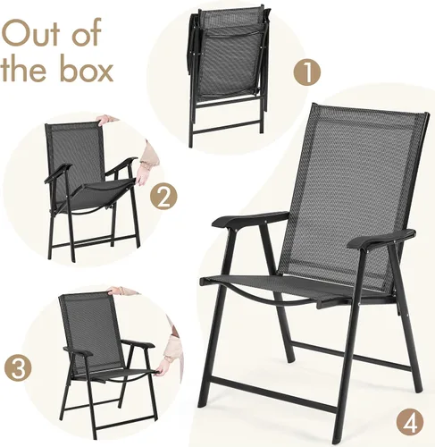 Miniatura 8 de Yaheetech Juego de 2 sillas de comedor para patio con reposabrazos, sillas plegables para exteriores con marco de metal y respaldo para césped
