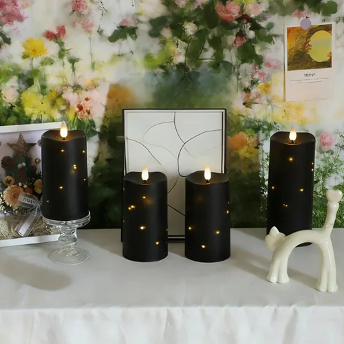 Miniatura 8 de Lezonic Velas Negras Sin Llama Impermeables para Exteriores con Control Remoto, 4 Piezas de Velas LED que Funcionan con Baterías con Llama
