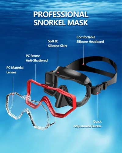 Miniatura 2 de WSTOO Adults Swim Goggles with Nose Cover to Prevent Water Inhaling, Anti-Fog Swimming Mask for Youth Men Women Negro+negro rojo