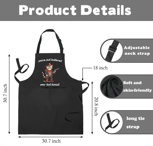 Miniatura 7 de MICPTUB - Divertidos delantales ajustables para hornear gatos occidentales con bolsillos, regalos para mujeres panaderas, amantes de los gatos