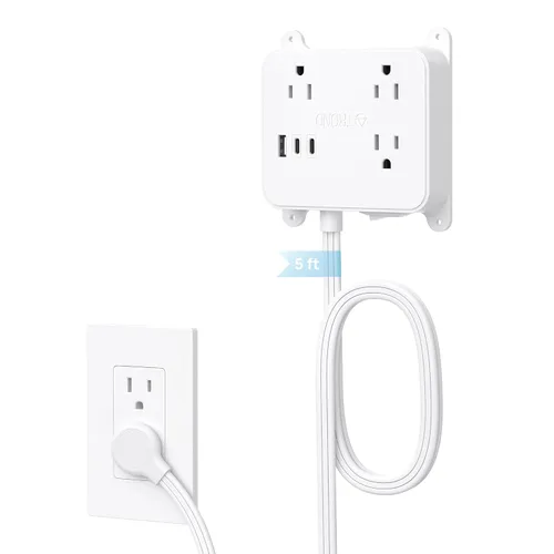 Miniatura 10 de TROND Cable de Extensión Plano Ultra Delgado, Regleta de Alimentación de Enchufe Plano con 3 Cargadores USB, 3 Salidas de CA Estación de Carga