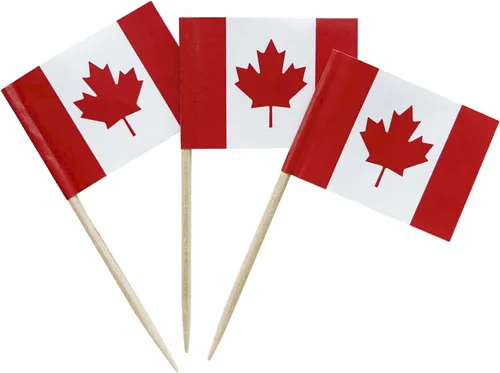 100 banderas de palillos de dientes canadienses con bandera de Canadá, pequeños adornos para cupcakes, banderas canadienses, selecciones de cóctel