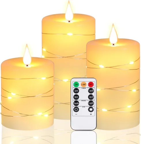 Miniatura 11 de Upinmz Velas parpadeantes sin llama con cadena de luces integradas, velas que funcionan con pilas con control remoto y temporizador, velas LED