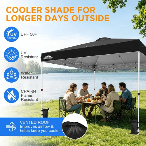 Miniatura 94 de EAGLE PEAK Tienda de campaña desplegable con bolsa de transporte con ruedas, 8 estacas, 4 cuerdas, 4 bolsas de peso, toldo de tienda de campaña