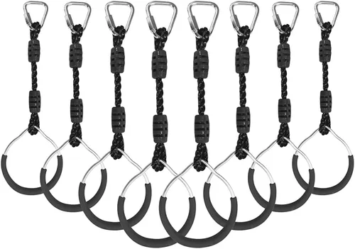 Miniatura 22 de Anillo de gimnasia con columpio para curso de obstáculos de guerrero Slackline, equipo de entrenamiento de trapecio y puño, 2 barras ninja moradas