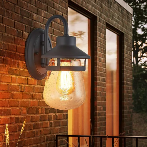 Miniatura 3 de Tarentlight Aplique de pared para exteriores con pantalla de vidrio transparente semillado, accesorio exterior impermeable en acabado de bronce