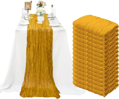 Miniatura 49 de Paquete de 8 caminos de mesa de estopilla verde salvia de 10 pies, camino de mesa de gasa, tela de queso, 35x120 pulgadas, caminos de mesa bohemios