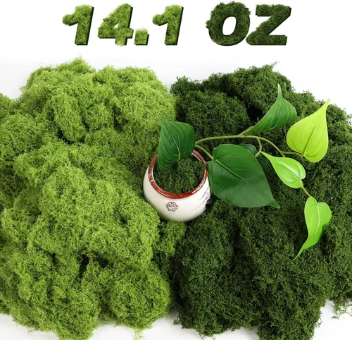 Jollidecor Musgo falso para manualidades, musgo artificial de 14.1 onzas para plantas, decoración de interiores, verde claro y verde oscuro, musgo