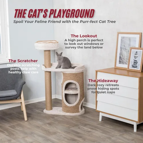 Miniatura 4 de Trixie Falco - Torre para gatos de 46 pulgadas, postes rascadores de sisal, condominio para gatos de 2 pisos, plataformas de felpa, cama extraíble