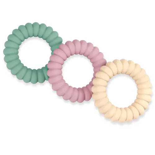 Juguetes mordedores para bebés, anillos mordedores de silicona con sonajero para bebés, anillos de dentición texturizados para aliviar el dolor de