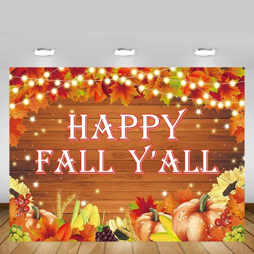 Miniatura 5 de MEHOFOND Cartel de fondo con texto en inglés "Happy Fall Y'all" de 7 x 5 pies, para otoño, cosecha de calabaza, fiesta de Acción de Gracias
