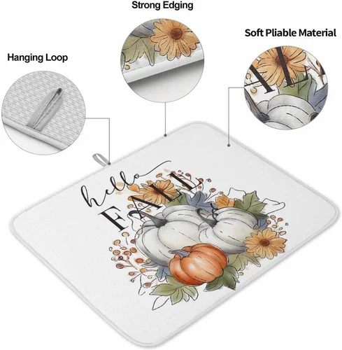 Miniatura 2 de Tapete de secado de platos para encimera de cocina, tapete escurridor de microfibra para biberón de bebé, calabaza gris y naranja de Acción