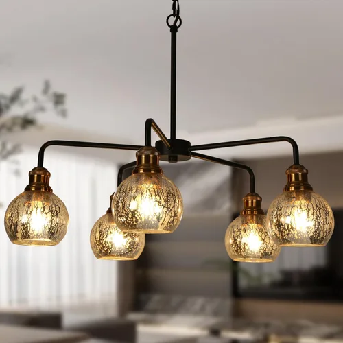 Miniatura 10 de KSANA Lámpara de comedor, candelabro moderno de metal negro dorado para isla de cocina con pantallas de vidrio mercurio, 27.5