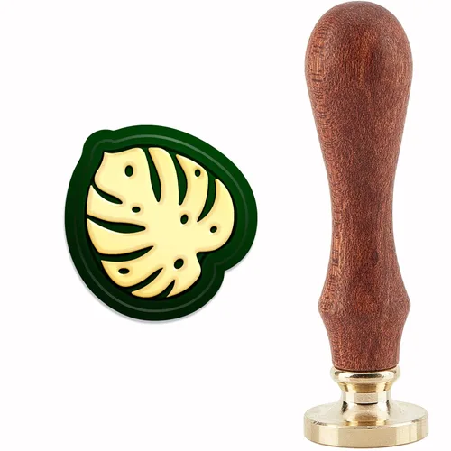 CRASPIRE Monstera - Sello de cera de hojas para sellar plantas, retro, vintage, extraíble, latón, cabeza con mango de madera, para invitaciones de