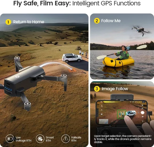 Miniatura 5 de Holy Stone Drone GPS con cámara 4K UHD para adultos principiantes; HS360S 249g Quadcopter RC FPV plegable con rango de control de 10000 pies, motor