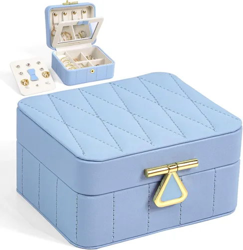 KAMIER Organizador de joyas de viaje, caja organizadora de joyas de viaje de cuero acolchado con diamante, caja de joyería pequeña para mujer,