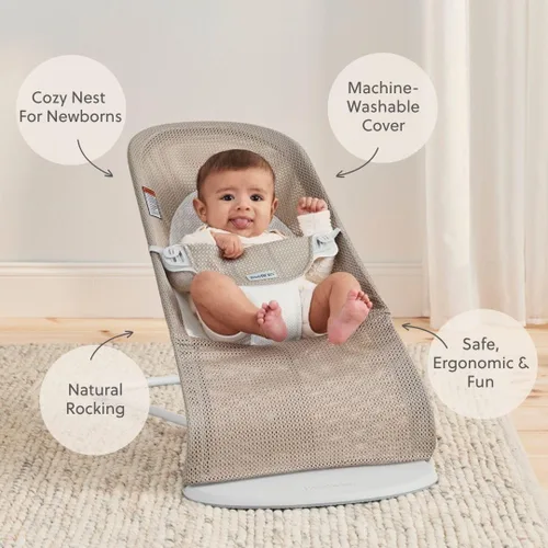 Miniatura 2 de BabyBjörn Bouncer Balance Soft, Marco Gris Claro, Malla, Gris Beige/Blanco (005144US)