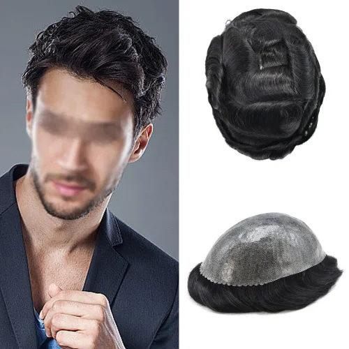 Miniatura 12 de LYRICAL HAIR Sistema de reemplazo de cabello para hombre, tupé de piel fina de polietileno, todo tipo de pieza de poliuretano para hombres, pieza