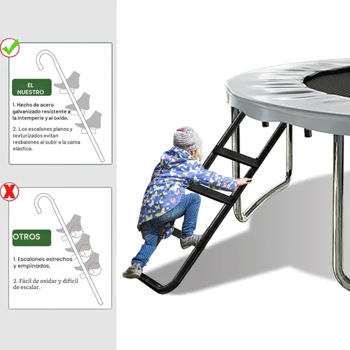 Miniatura 4 de Eurmax USA - Escalera universal para cama elástica fácil de montar de EE. UU. con 3 pasos, escalones horizontales y anchos, acero tratado con UV