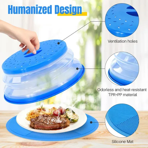 Miniatura 2 de Cubierta para salpicaduras de microondas – Alfombrillas de microondas multiusos, soporte de silicona para alimentos calientes, cubierta de placa