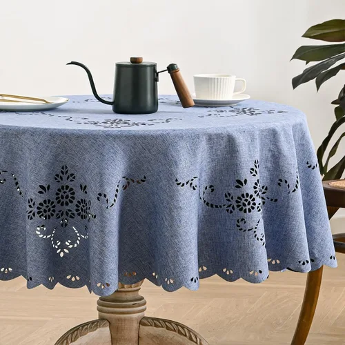 Miniatura 7 de Wracra Mantel redondo de macramé impermeable, estilo lino de granja, resistente a las arrugas, lavable, para interiores y exteriores