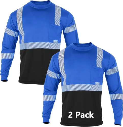 Miniatura 9 de FONIRRA Paquete de 2 camisetas de seguridad de alta visibilidad para hombre, reflectantes, clase 2, ANSI Hi Vis, camisa de trabajo de manga larga