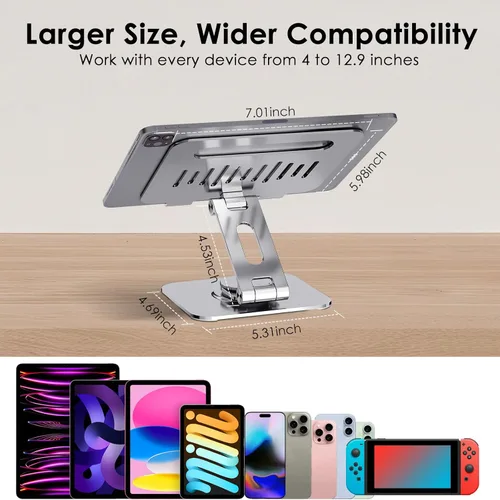 Miniatura 7 de Soporte para tablet para escritorio, giratorio de 360° para soporte de iPad, soporte ajustable de aluminio para tableta, compatible con iPad Pro Air