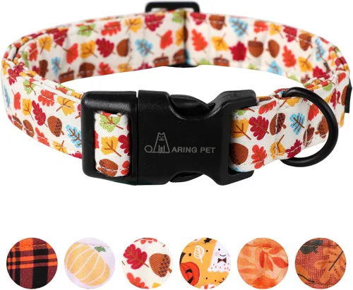 Aring Pet Collar de algodón, ligero y ajustable, con hebilla de liberación rápida, para perros pequeños, medianos y grandes, otoño, hoja de arce