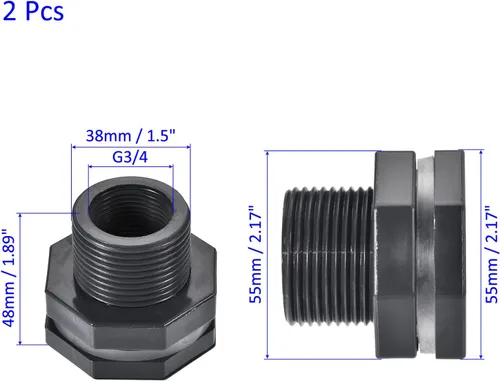 Miniatura 3 de M METERXITY Paquete de 2 accesorios de mamparo de PVC – Conector de tanque de agua de doble rosca, con junta de silicona, para acuarios