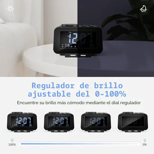 Miniatura 2 de uscce Reloj despertador digital con alarma dual - Atenuador 0-100% con modo de día laborable/fin de semana, 6 sonidos con volumen ajustable, radio